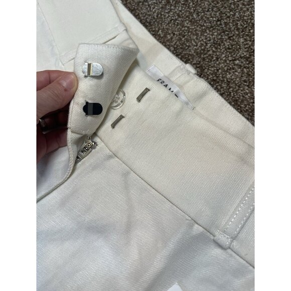 Frame Women’s Linen Cotton Pants Size 6 White Wide Leg High Rise Zipper NWT - Picture 10 of 15